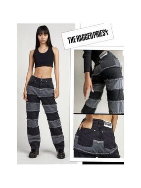 Ragged Priest CHARCOAL SHREDDER Wide Leg Patchwork Panel size 28 Jeans